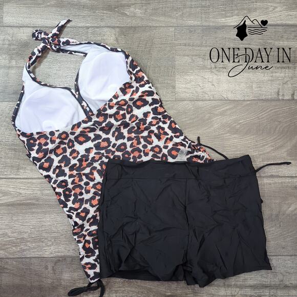 Aleumdr Leopard Halter Boyshort Tankini Swimsuit Size L - Picture 3 of 3